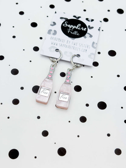Large Rosé Prosecco Fizz Bottle Acrylic Dangle Earrings or Necklace – Hypoallergenic Stainless Steel