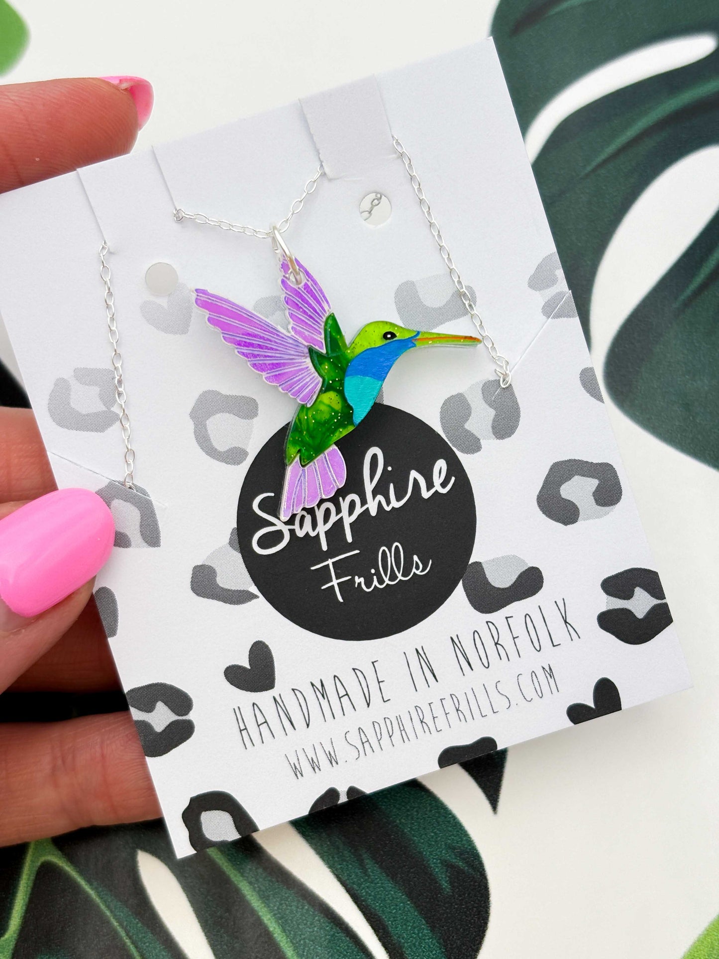 Large Green & Blue Hummingbird with Iridescent Wings Dangle Earrings or Necklace – Hypoallergenic Stainless Steel