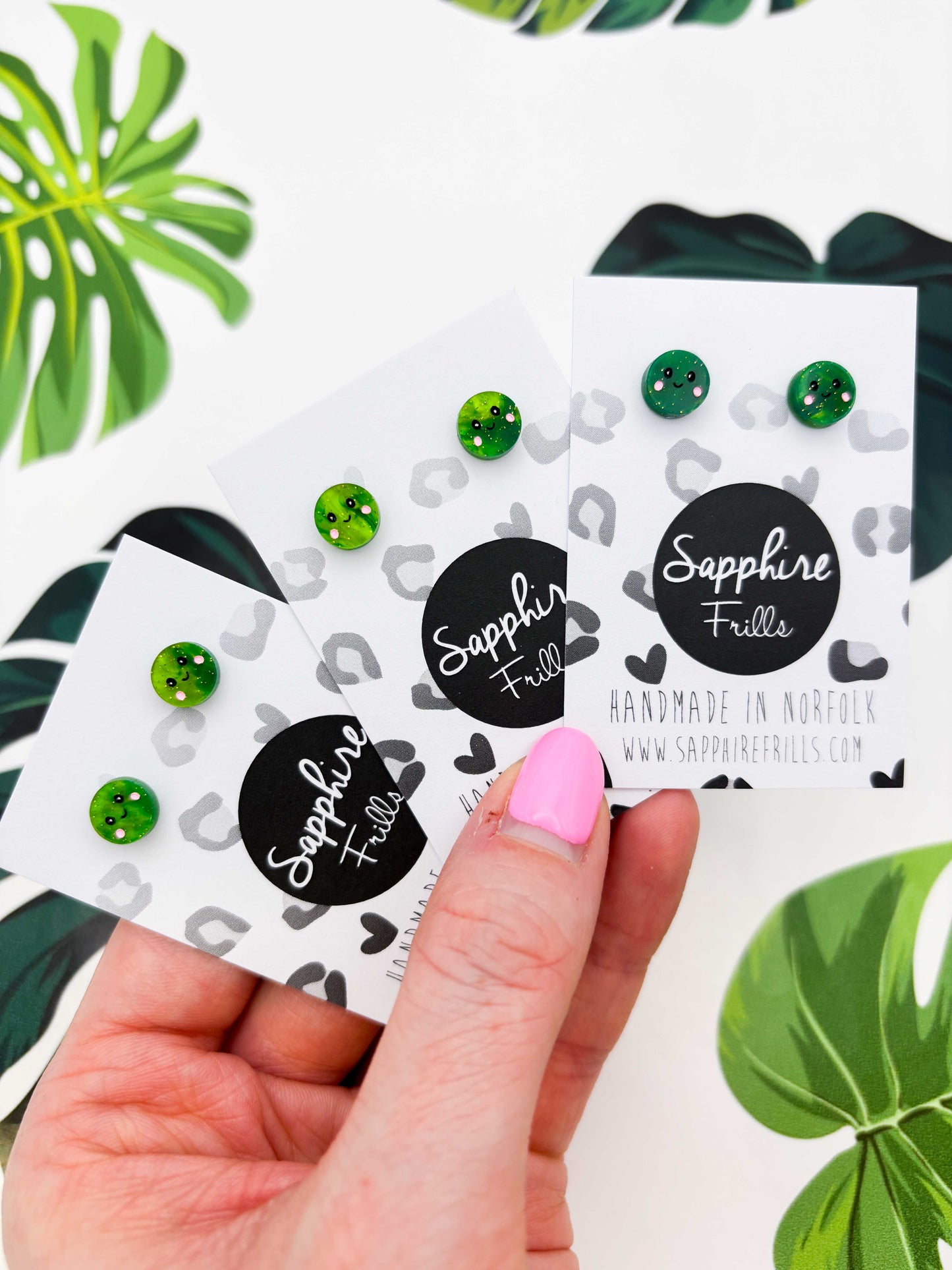Mini Green Glitter Marble Pea Studs – Hypoallergenic Stainless Steel