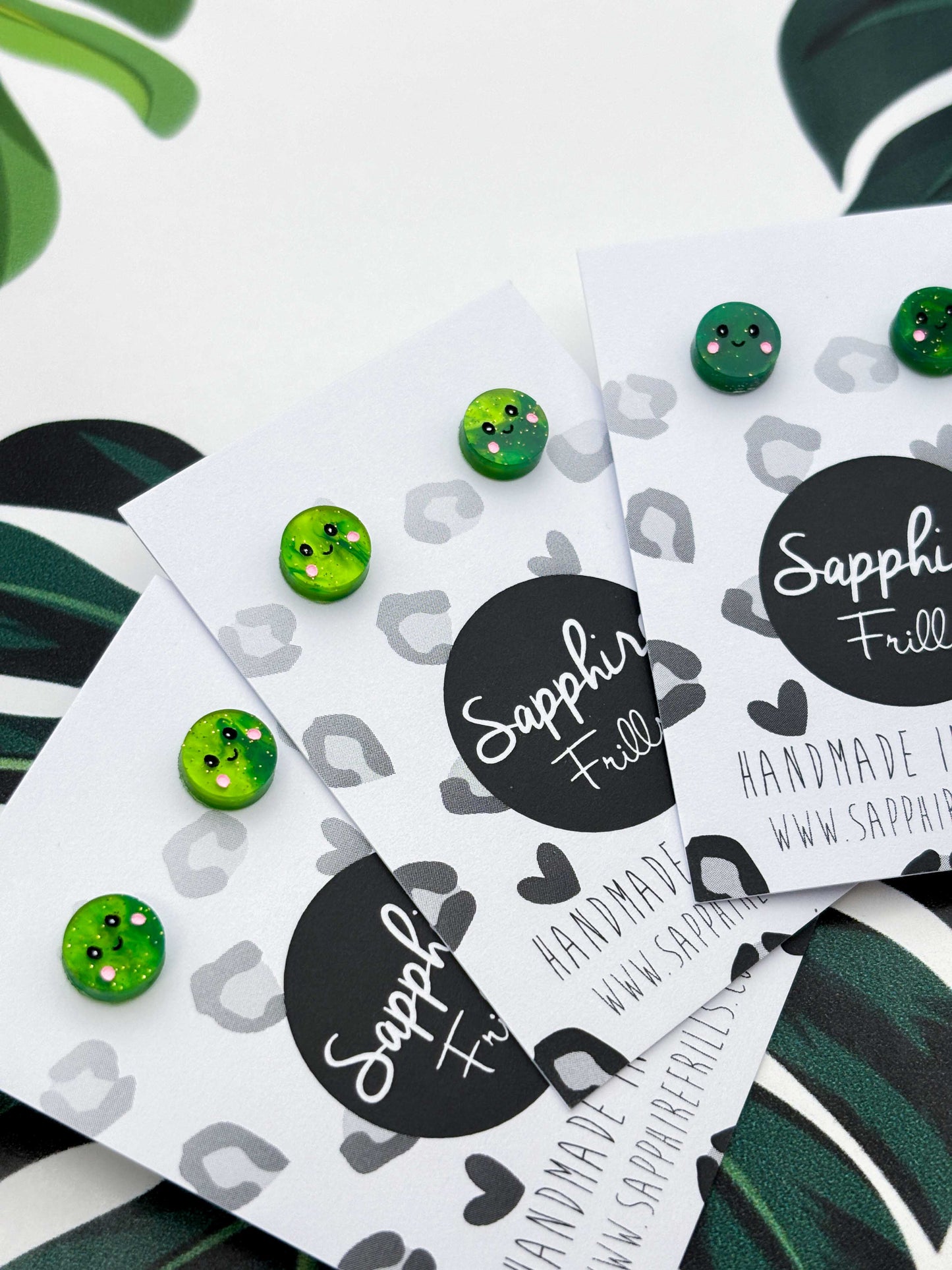 Mini Green Glitter Marble Pea Studs – Hypoallergenic Stainless Steel
