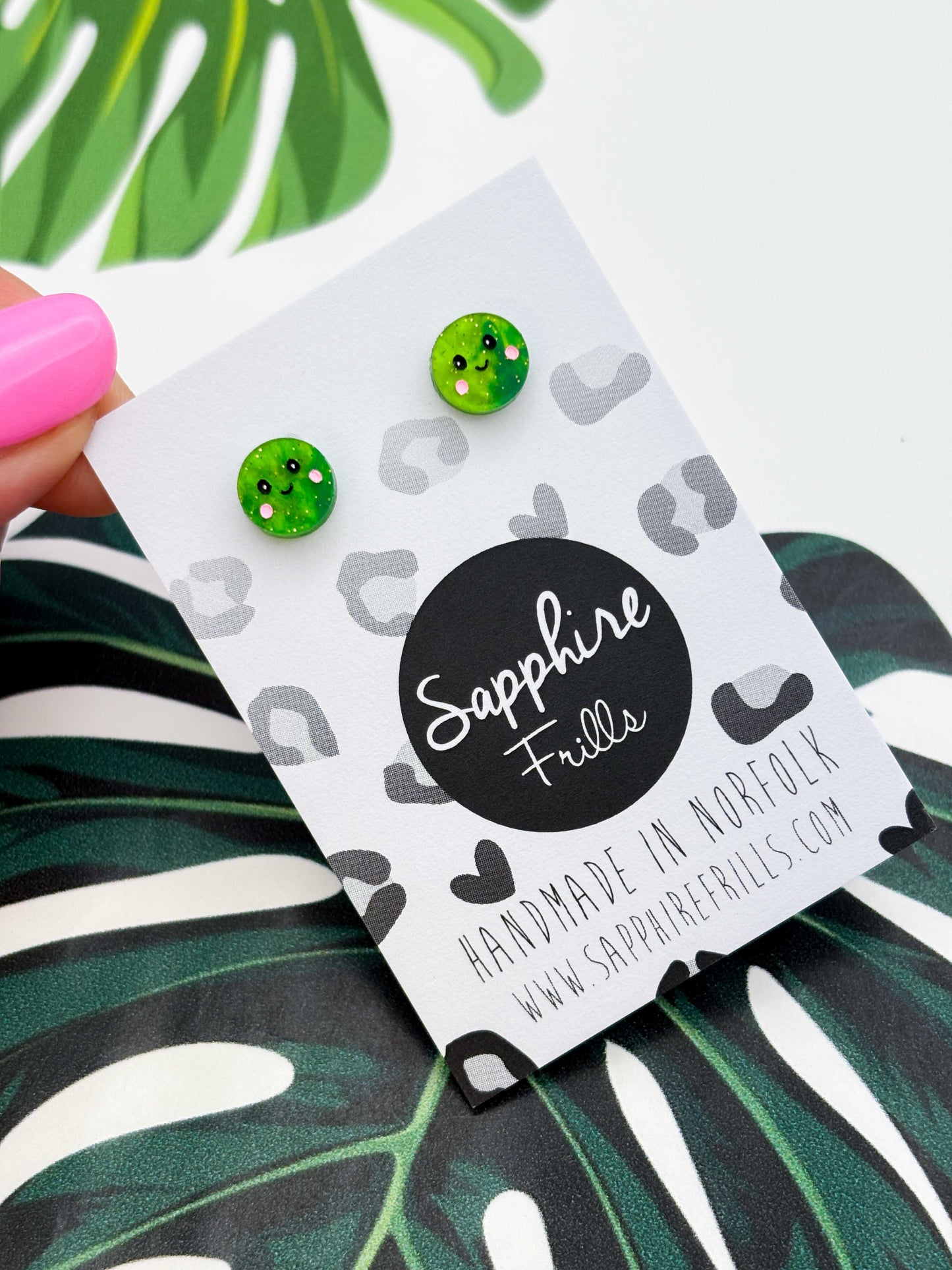 Mini Green Glitter Marble Pea Studs – Hypoallergenic Stainless Steel