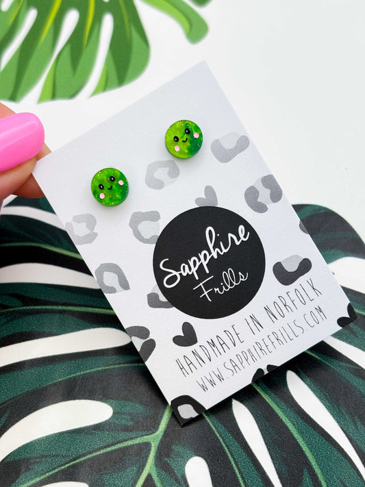 Mini Green Glitter Marble Pea Studs – Hypoallergenic Stainless Steel