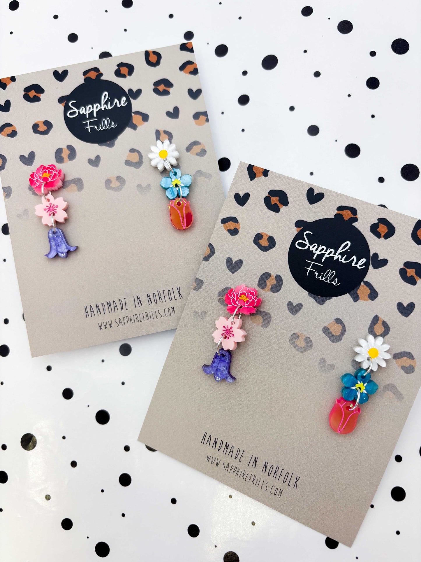 Mismatch Spring Flower Statement Dangle Earrings – Hypoallergenic Stainless Steel