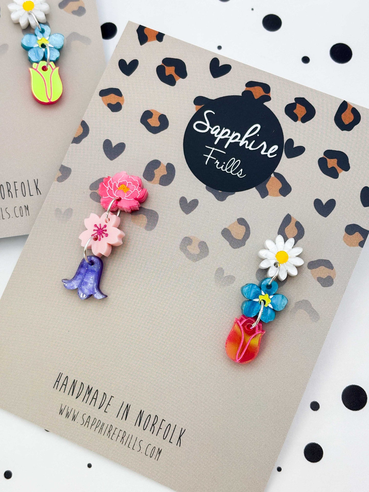 Mismatch Spring Flower Statement Dangle Earrings – Hypoallergenic Stainless Steel