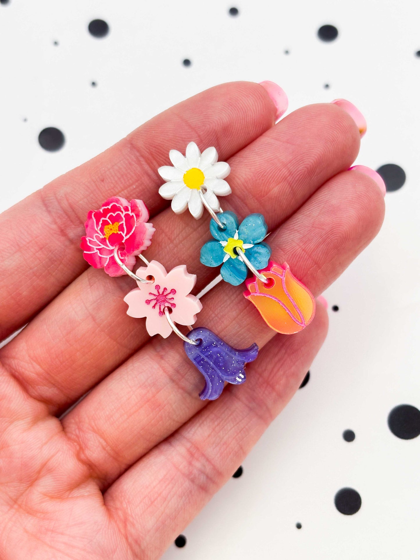 Mismatch Spring Flower Statement Dangle Earrings – Hypoallergenic Stainless Steel