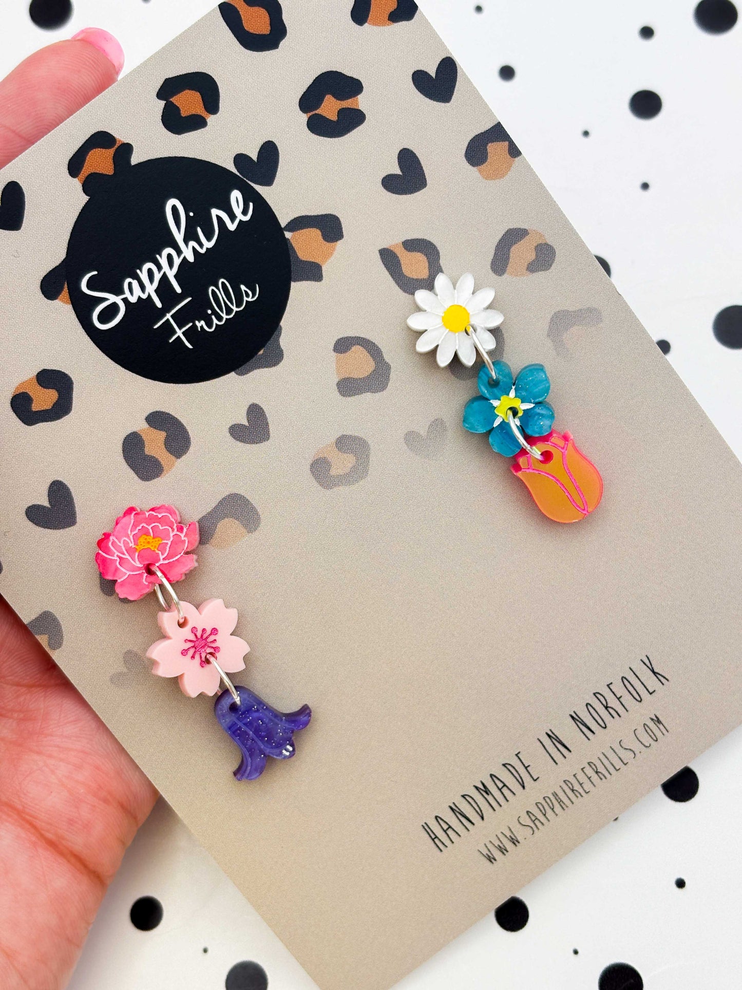 Mismatch Spring Flower Statement Dangle Earrings – Hypoallergenic Stainless Steel