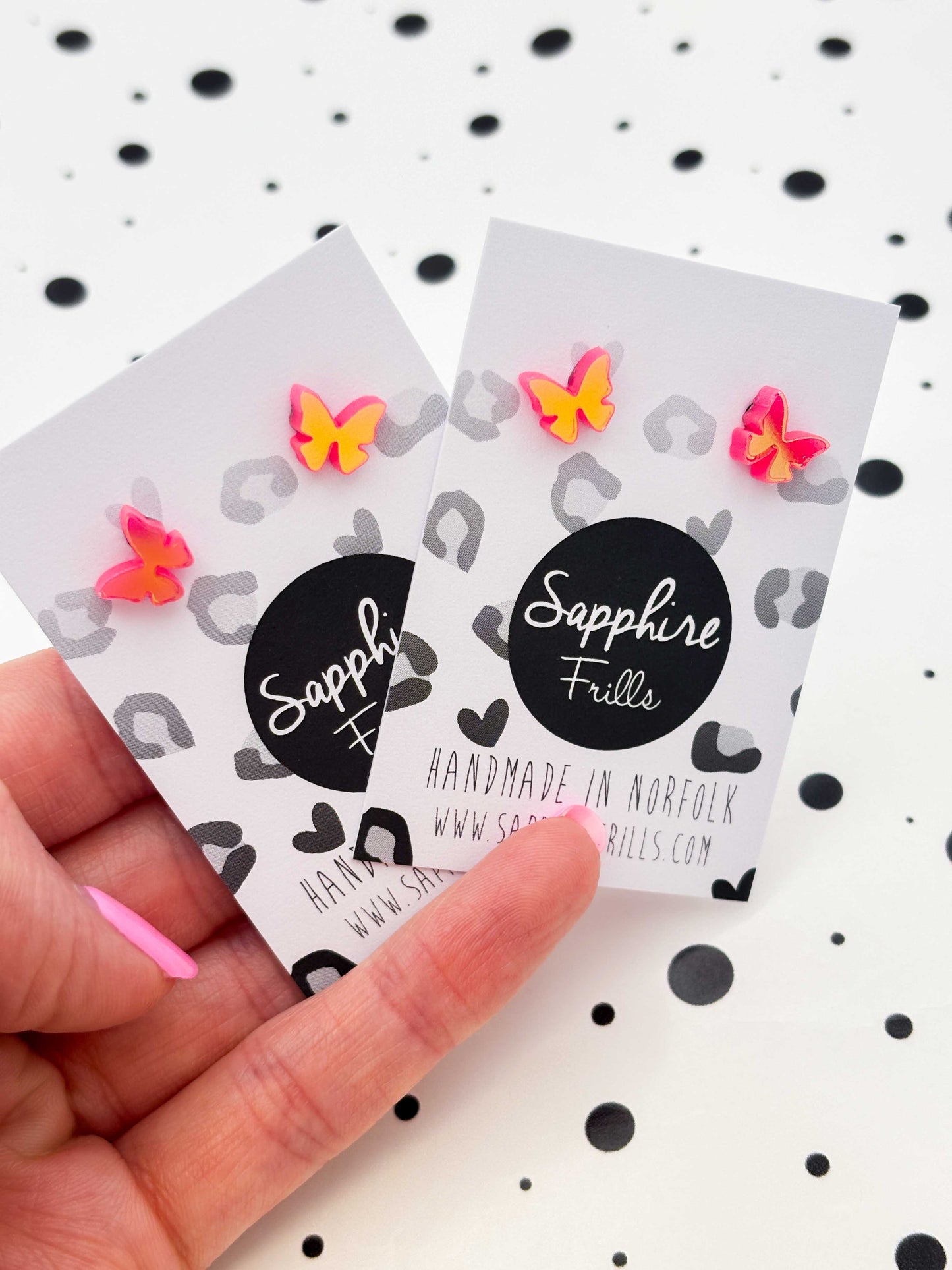 Mini Sunbeam Pink and Orange Iridescent Butterfly Studs – Hypoallergenic Stainless Steel