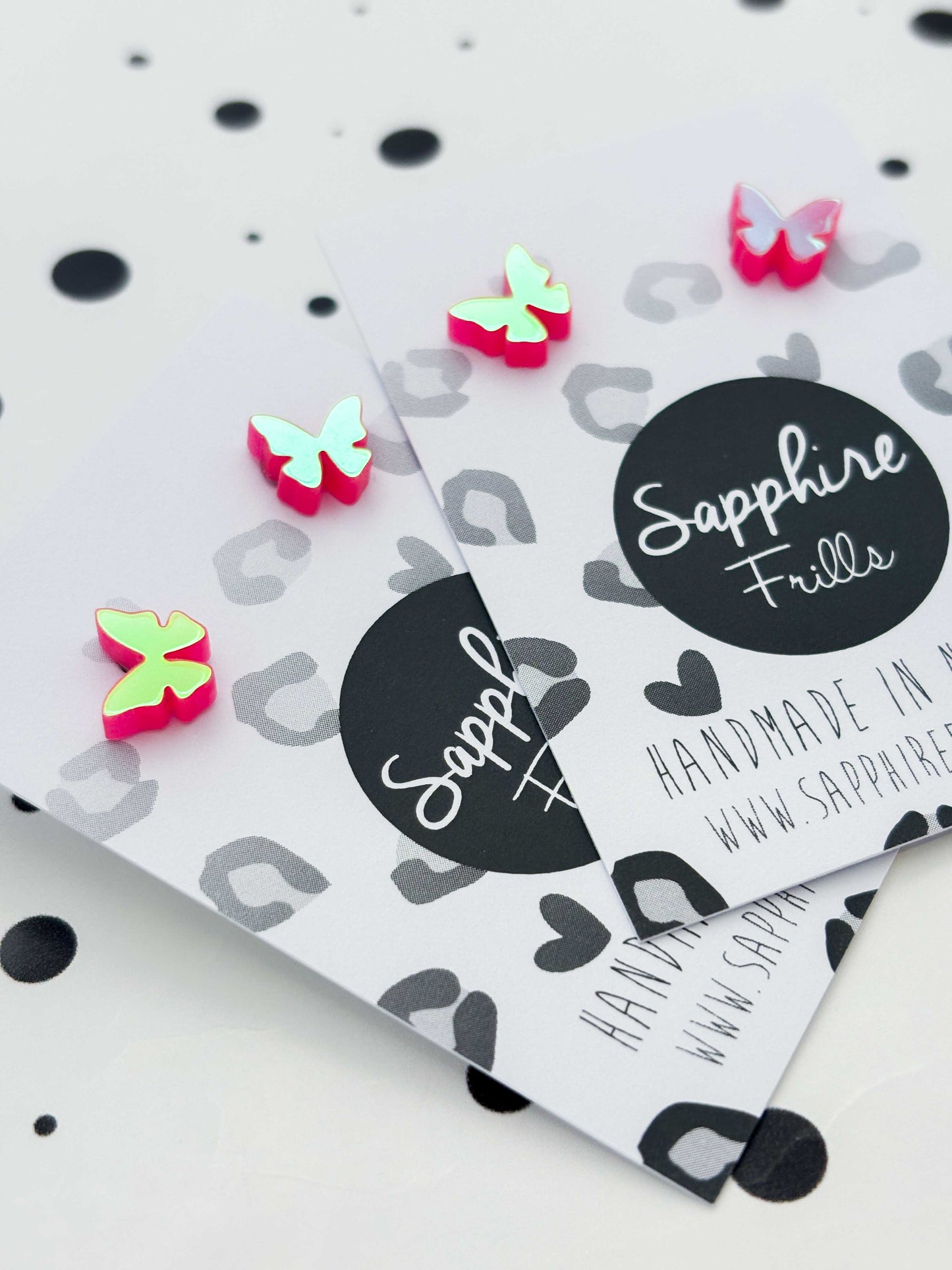 Mini Sunbeam Pink and Orange Iridescent Butterfly Studs – Hypoallergenic Stainless Steel