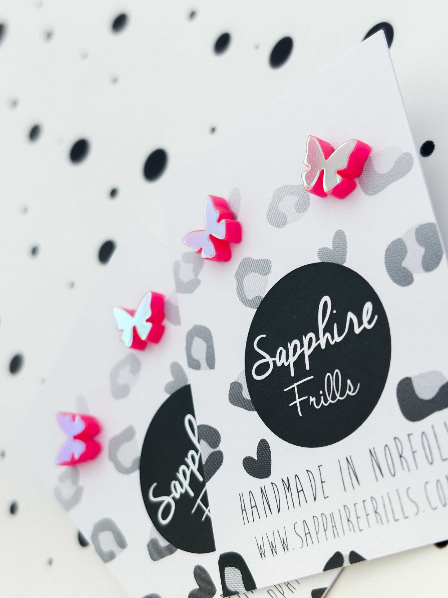 Mini Sunbeam Pink and Orange Iridescent Butterfly Studs – Hypoallergenic Stainless Steel