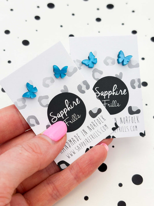 Mini Turquoise Marble Butterfly Studs – Hypoallergenic Stainless Steel
