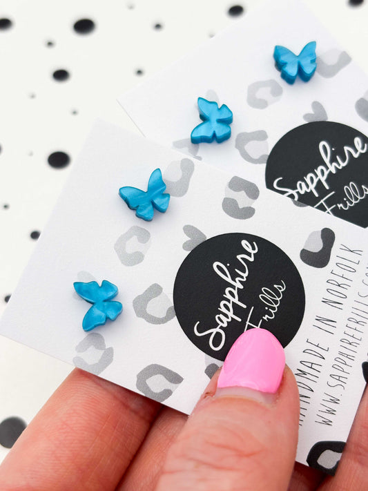 Mini Turquoise Marble Butterfly Studs – Hypoallergenic Stainless Steel