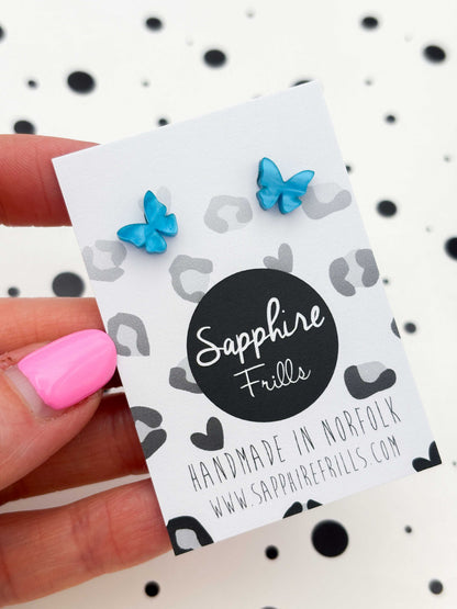 Mini Turquoise Marble Butterfly Studs – Hypoallergenic Stainless Steel