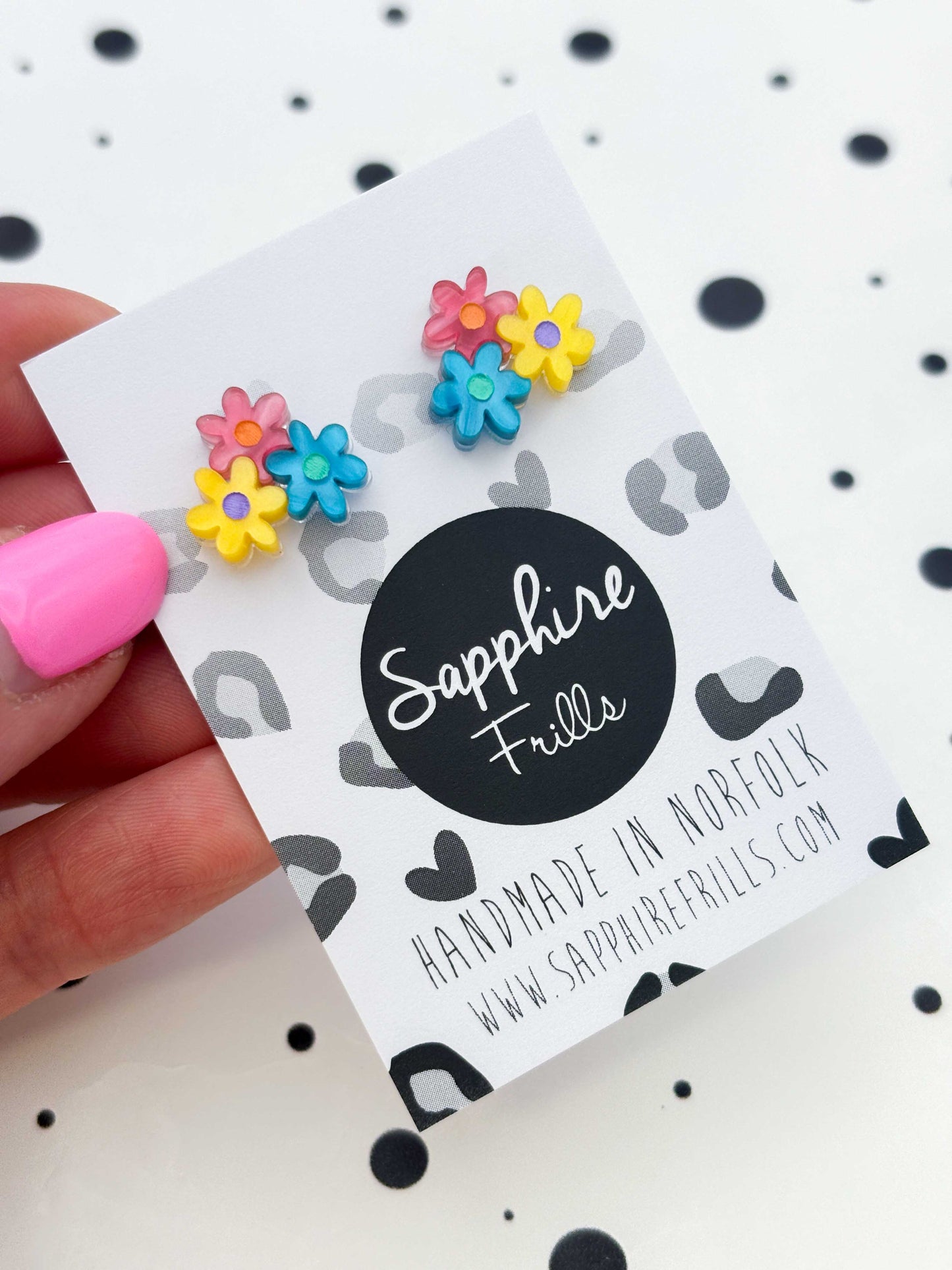 Small Bright Rainbow Trio of Daisies Acrylic Stud Earrings – Hypoallergenic Stainless Steel