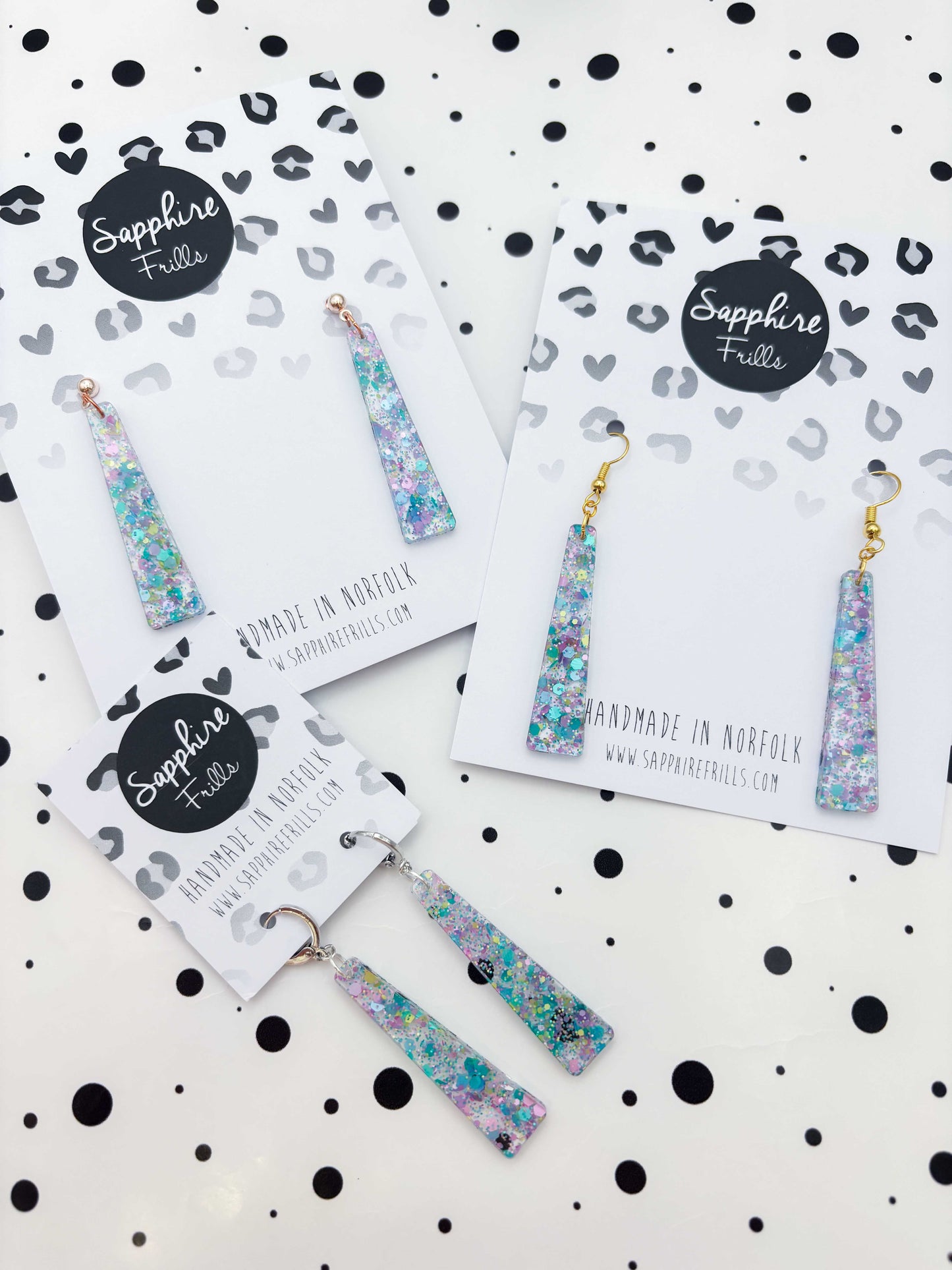 Large Spring Sequin Trapeze Dangle Earrings or Necklace – Hypoallergenic Stainless Steel