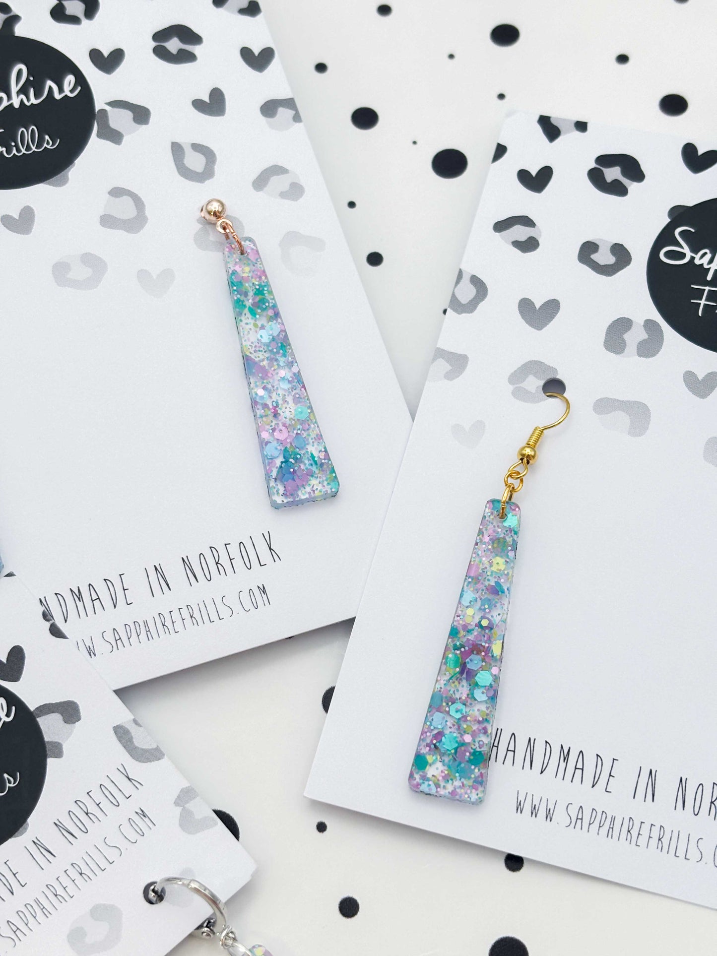Large Spring Sequin Trapeze Dangle Earrings or Necklace – Hypoallergenic Stainless Steel