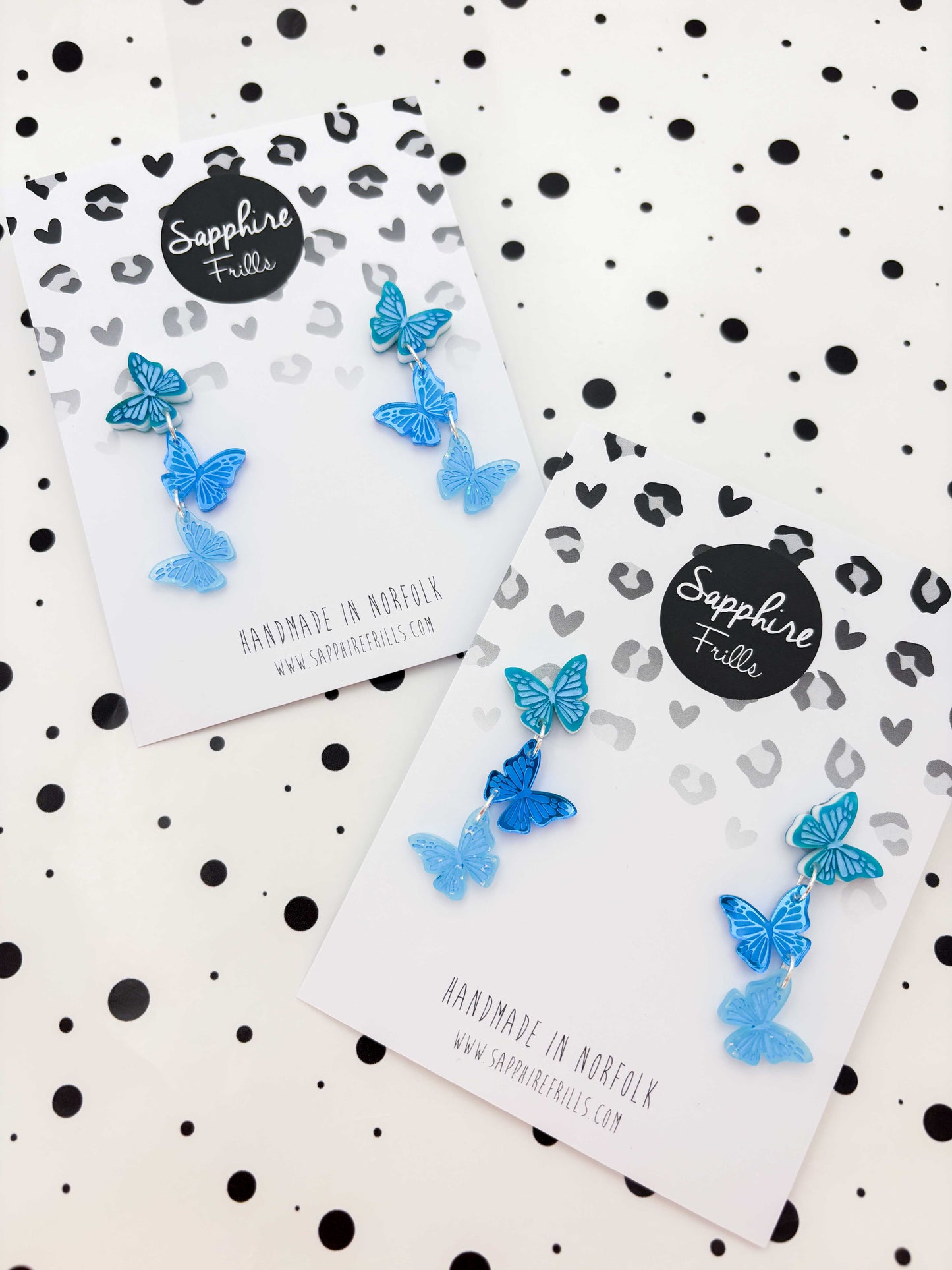 Turquoise Blue Trio of Butterflies Statement Dangle Earrings – Hypoallergenic Stainless Steel