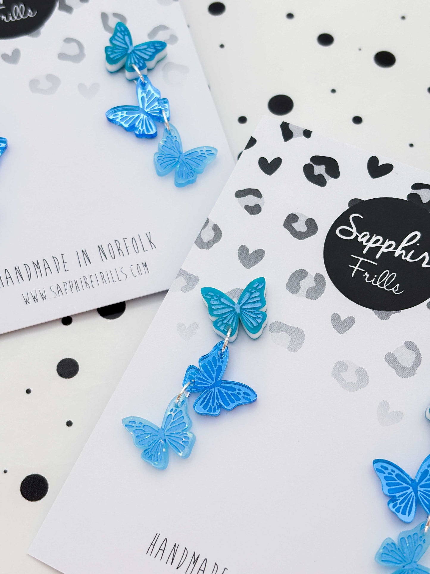 Turquoise Blue Trio of Butterflies Statement Dangle Earrings – Hypoallergenic Stainless Steel