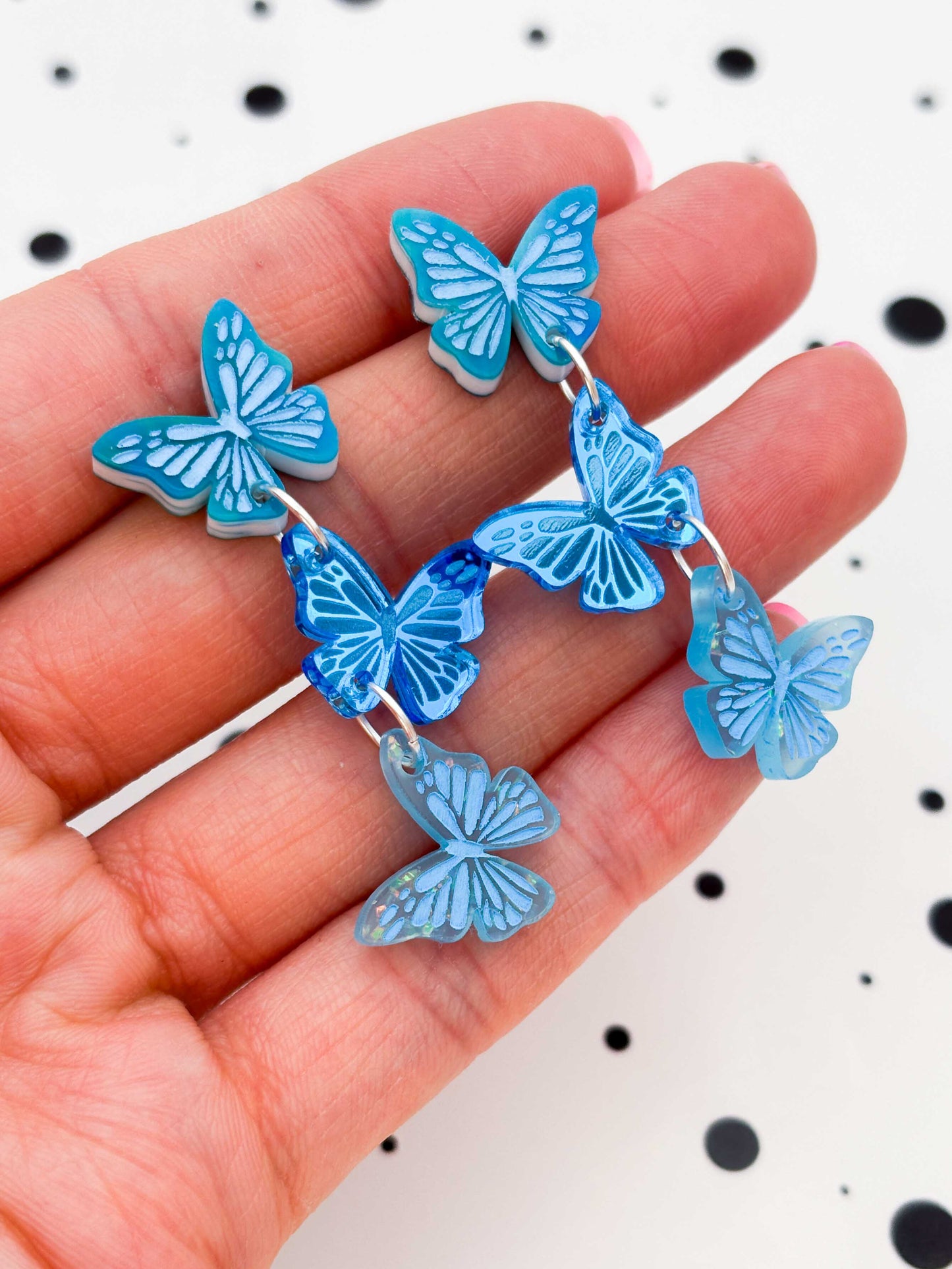 Turquoise Blue Trio of Butterflies Statement Dangle Earrings – Hypoallergenic Stainless Steel