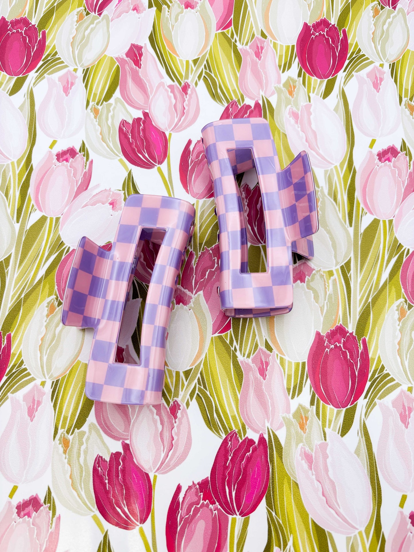 Large Purple and Pink Gingham Claw Clip