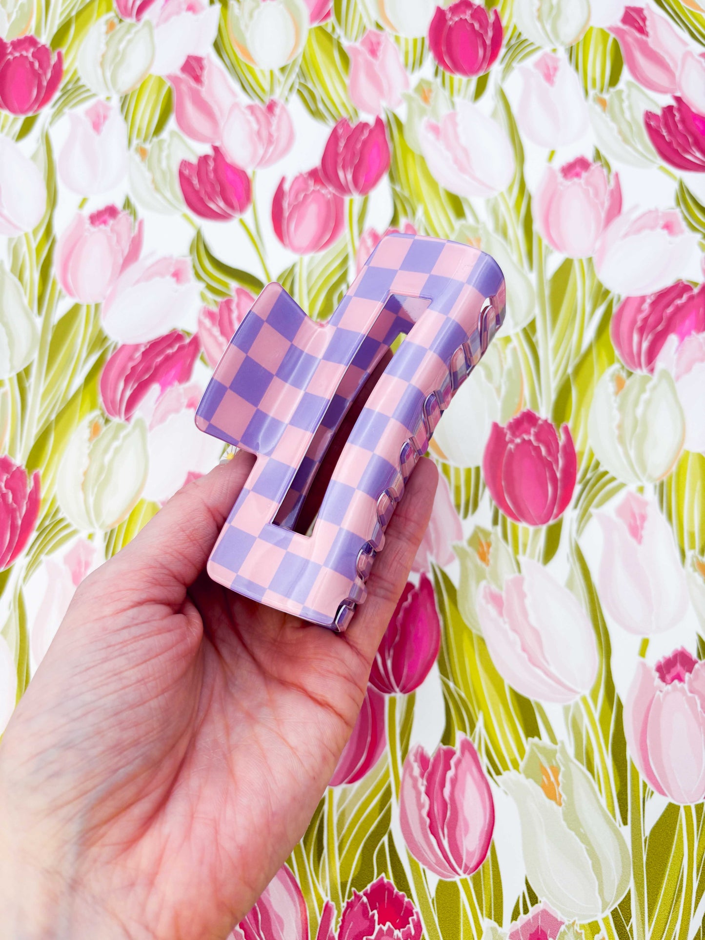 Large Purple and Pink Gingham Claw Clip