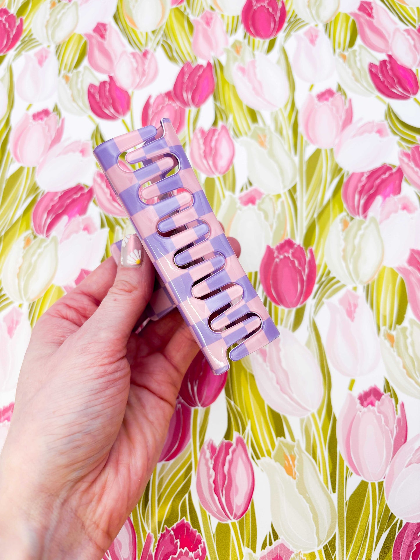 Large Purple and Pink Gingham Claw Clip