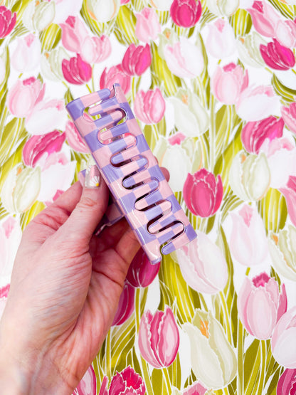 Large Purple and Pink Gingham Claw Clip