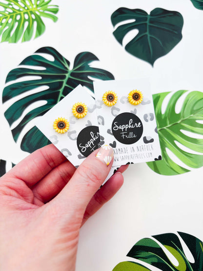 Mini Yellow Sunflower Acrylic Stud Earrings – Hypoallergenic Stainless Steel