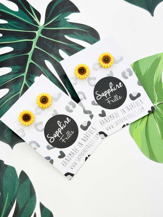 Mini Yellow Sunflower Acrylic Stud Earrings – Hypoallergenic Stainless Steel