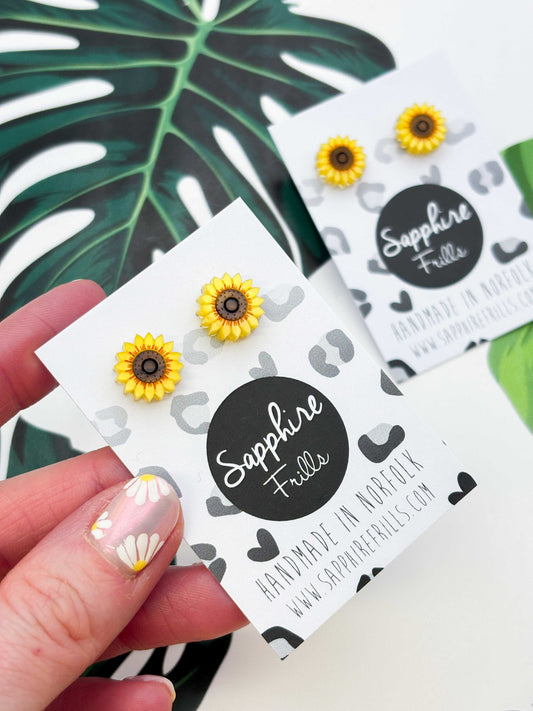 Mini Yellow Sunflower Acrylic Stud Earrings – Hypoallergenic Stainless Steel