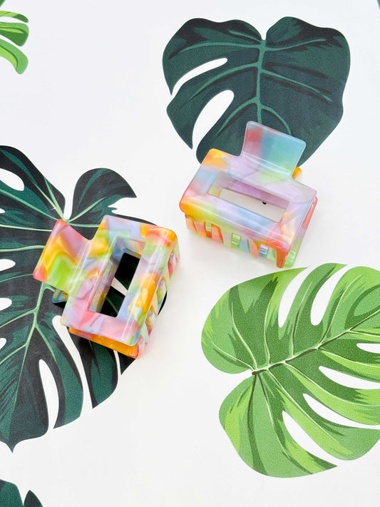 Small Pastel Rainbow Rectangle Claw Clip