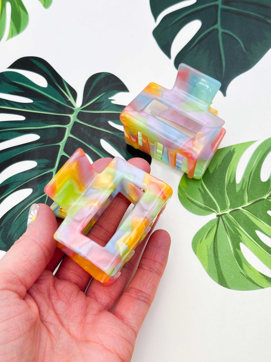 Small Pastel Rainbow Rectangle Claw Clip