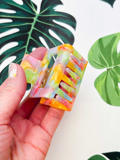 Small Pastel Rainbow Rectangle Claw Clip