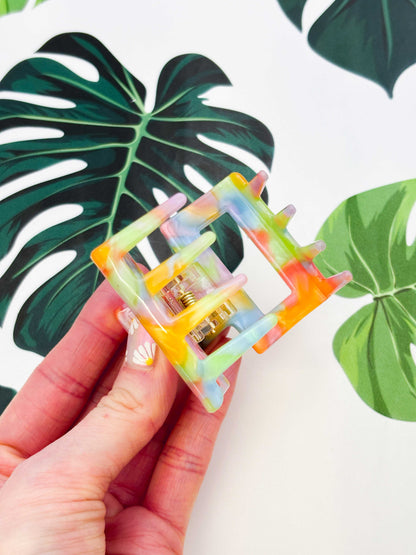 Small Pastel Rainbow Rectangle Claw Clip