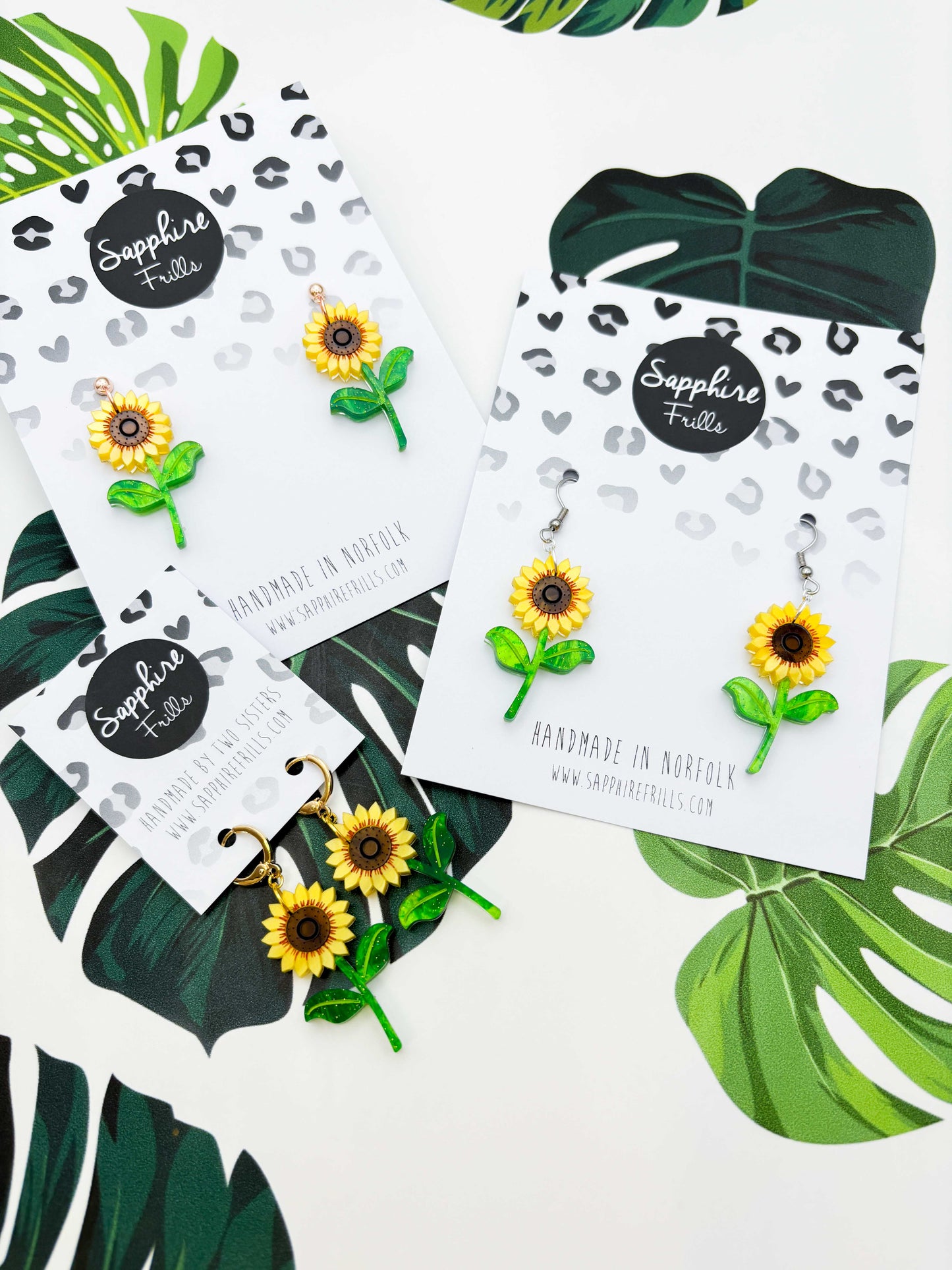 Large Yellow Sunflower Acrylic Dangle Earrings