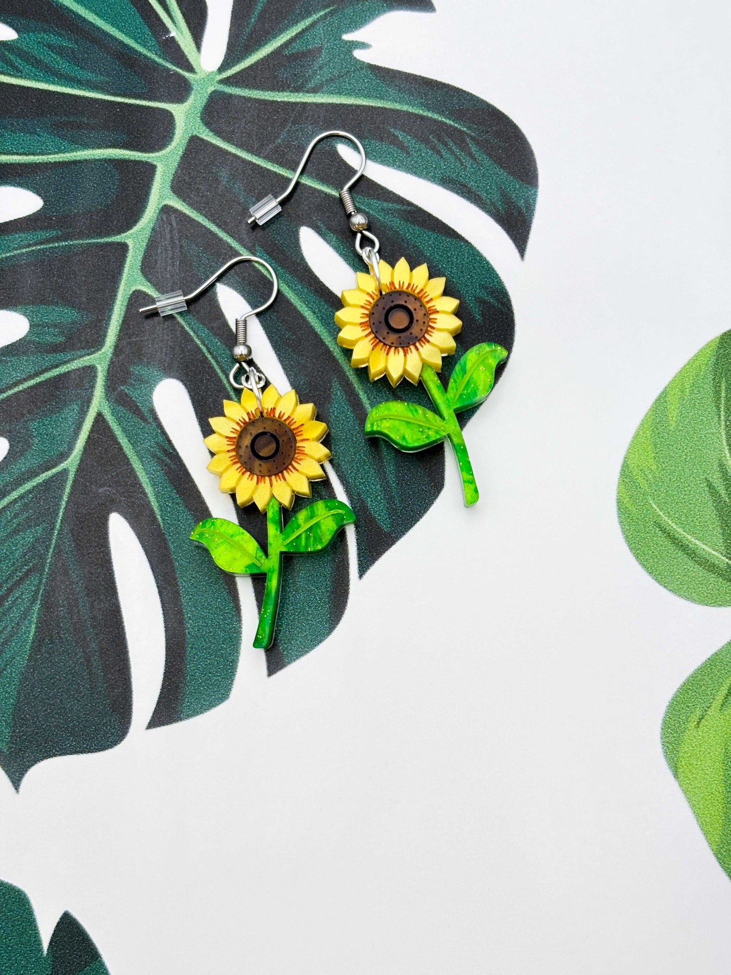 Large Yellow Sunflower Acrylic Dangle Earrings
