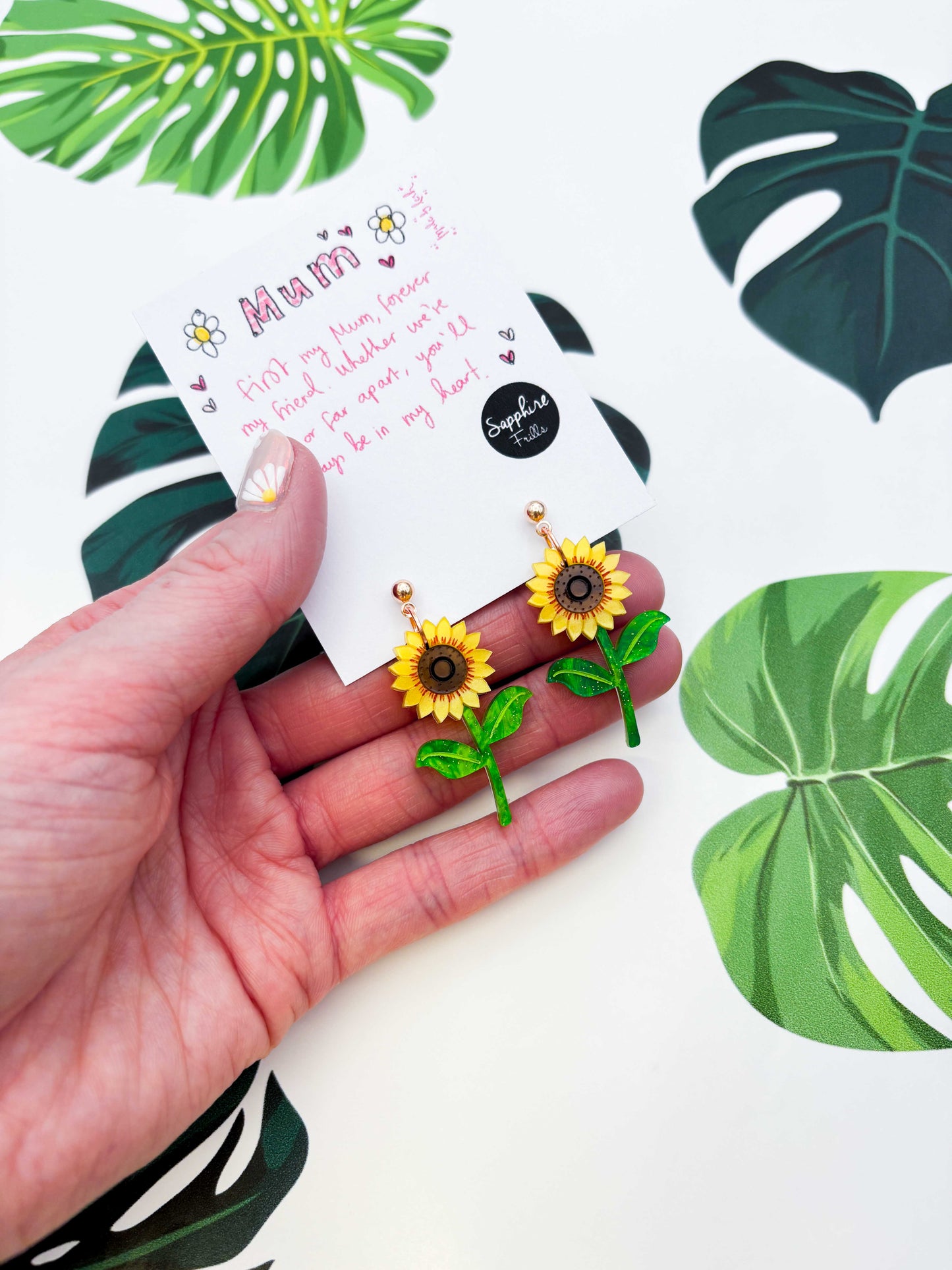 Large Yellow Sunflower Acrylic Dangle Earrings