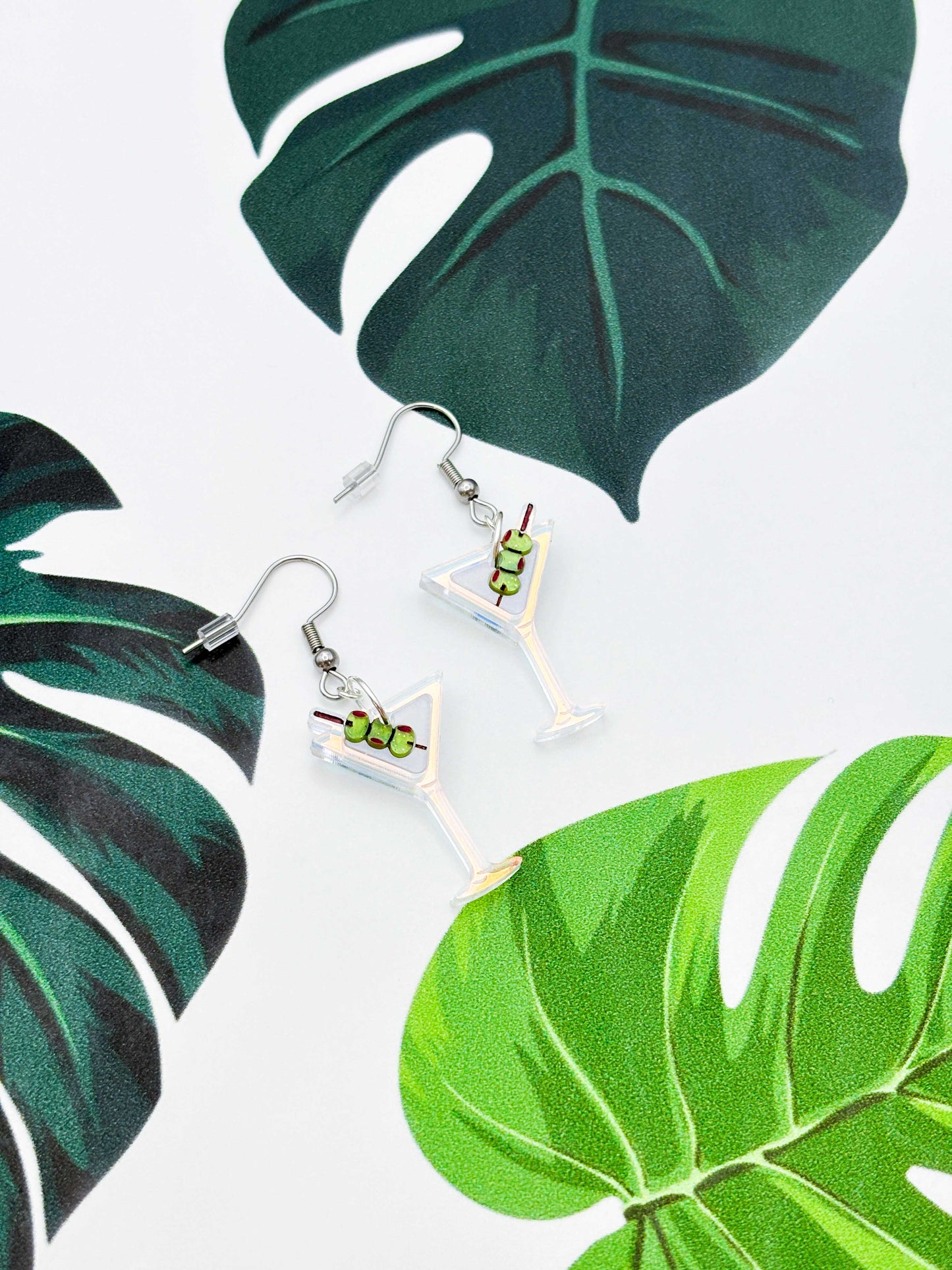 Medium Iridescent Blue Acrylic Dirty Martini Acrylic Dangle Earrings