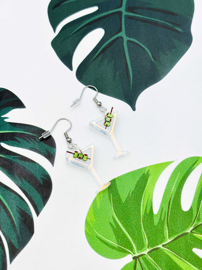 Medium Iridescent Blue Acrylic Dirty Martini Dangle Earrings or Necklace – Hypoallergenic Stainless Steel