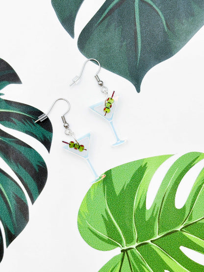 Medium Iridescent Blue Acrylic Dirty Martini Dangle Earrings or Necklace – Hypoallergenic Stainless Steel