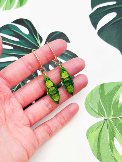 Green Glitter Marble ‘Peas in a Pod’ Acrylic Dangle Earrings or Necklace – Hypoallergenic Stainless Steel