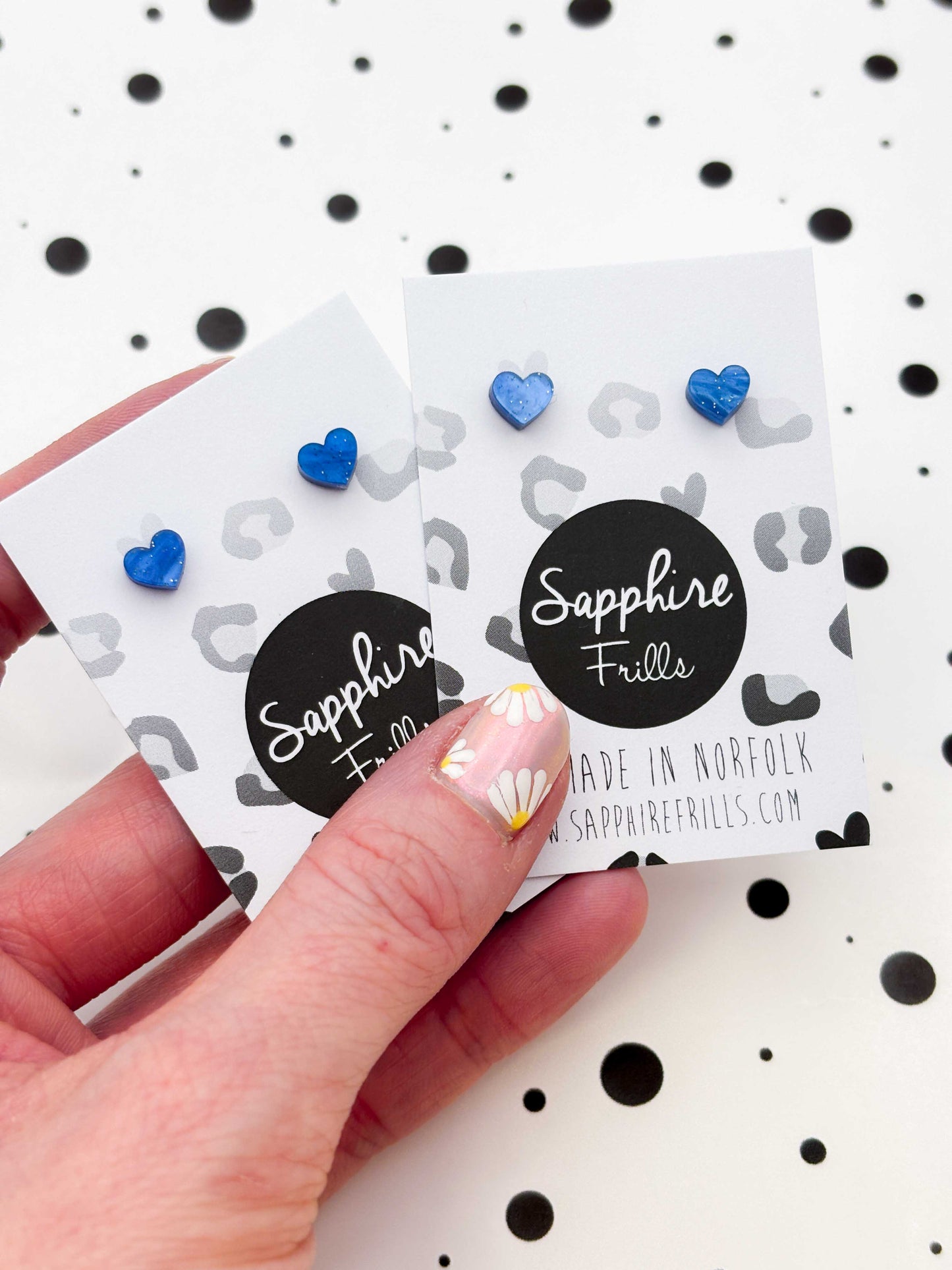Micro Blue Glitter Marble Heart Acrylic Stud Earrings