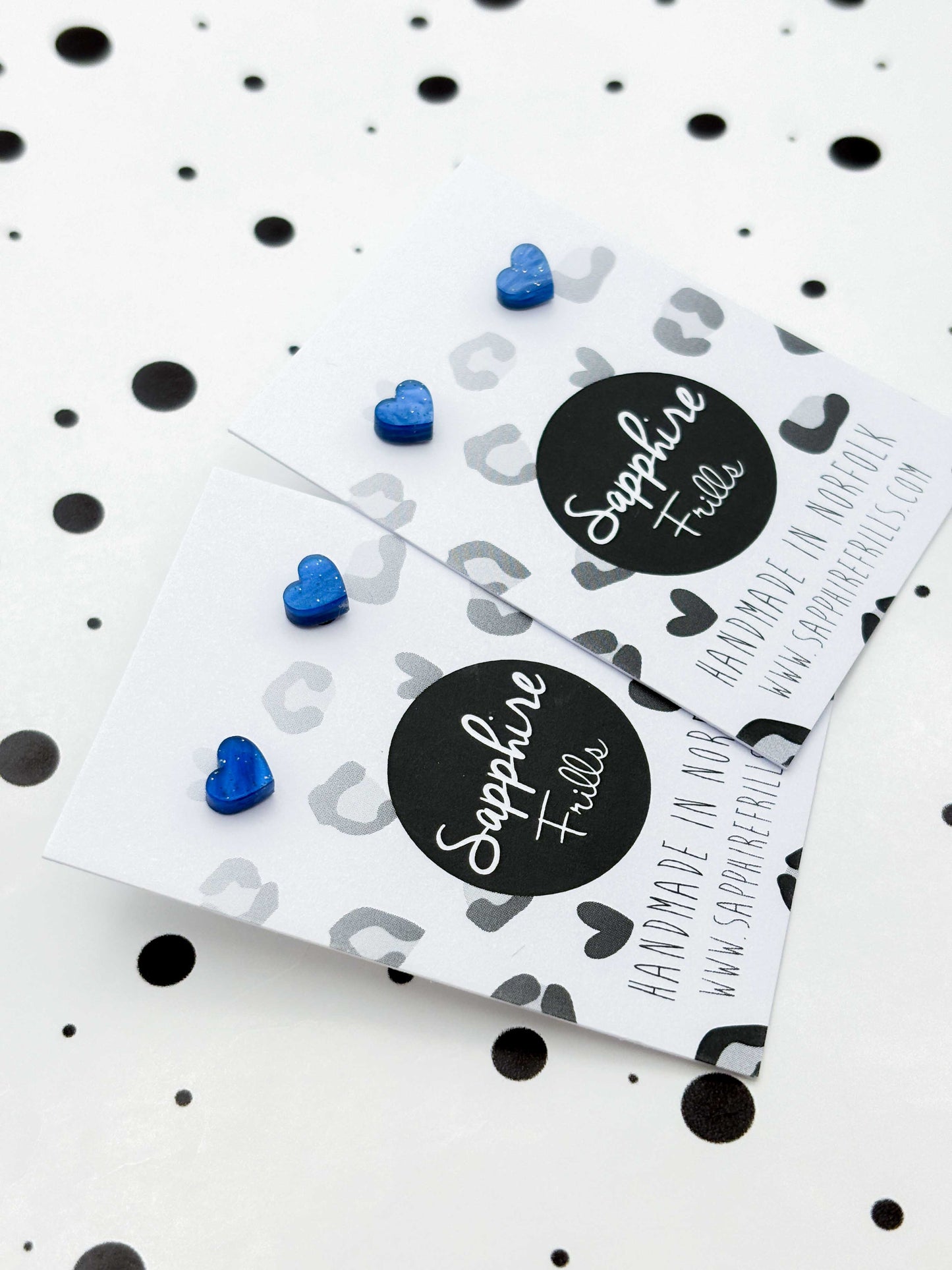 Micro Blue Glitter Marble Heart Acrylic Stud Earrings