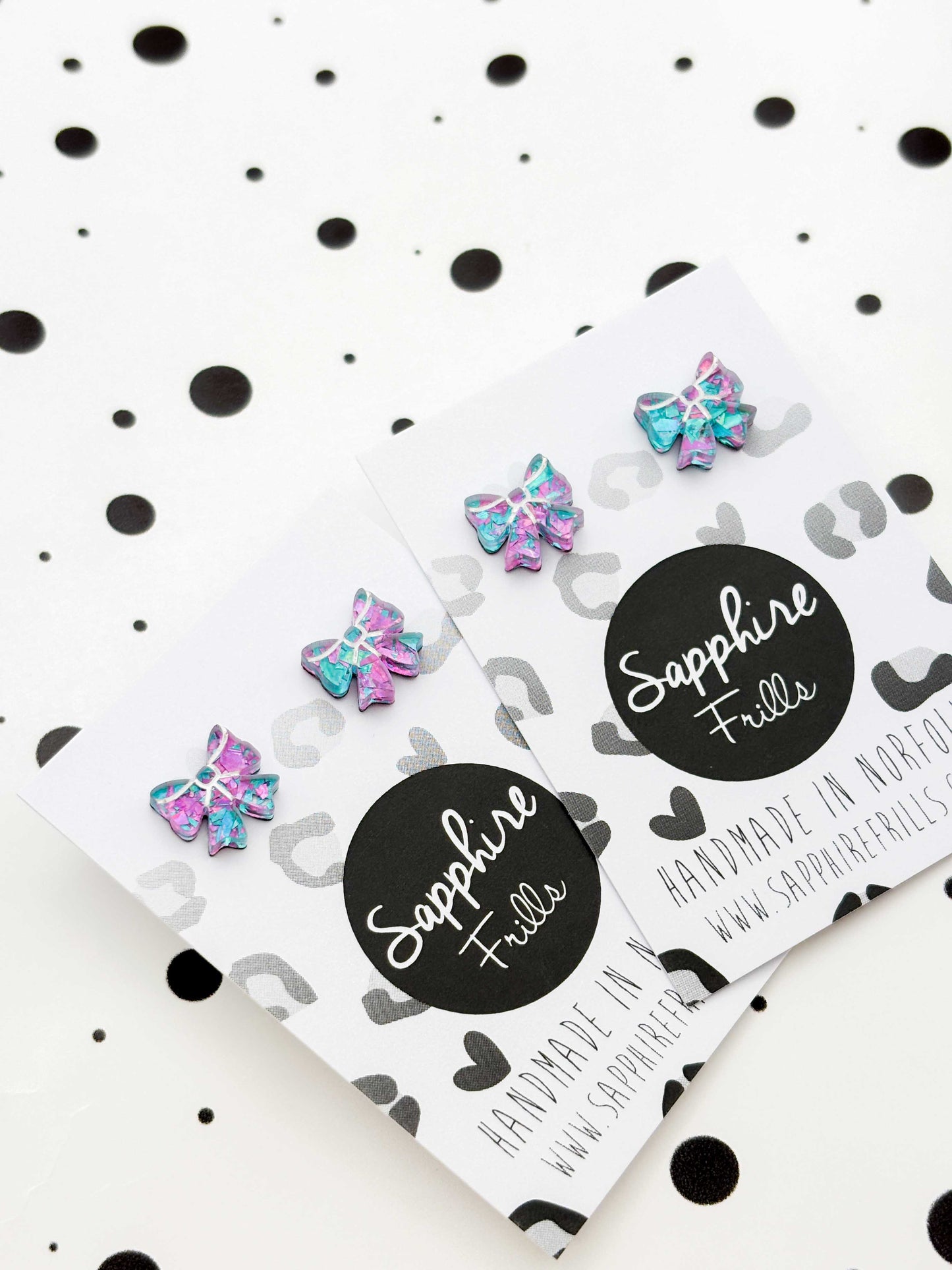 Mini Lilac and Mint Confetti Acrylic Bow Stud Earrings