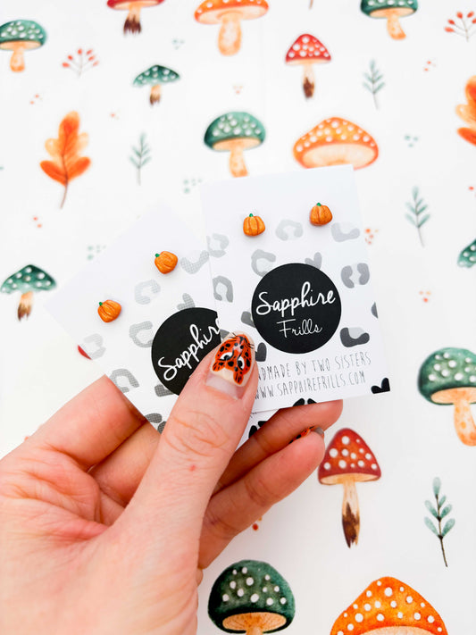Micro Metallic Orange Pumpkin Stud Earrings – Hypoallergenic Stainless Steel