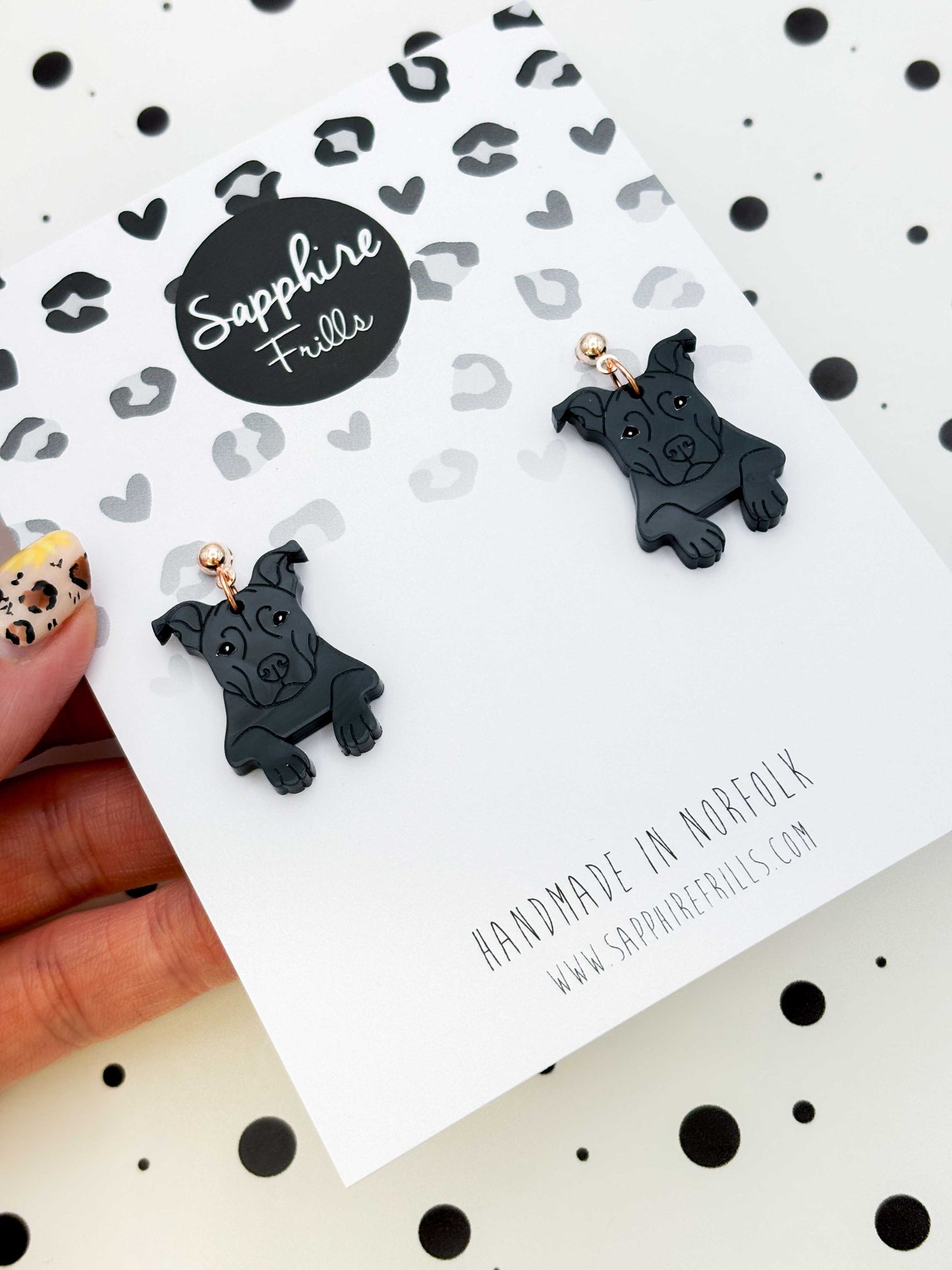 Large Staffordshire Bull Terrier Dangle Earrings or Necklace – Hypoallergenic Stainless Steel