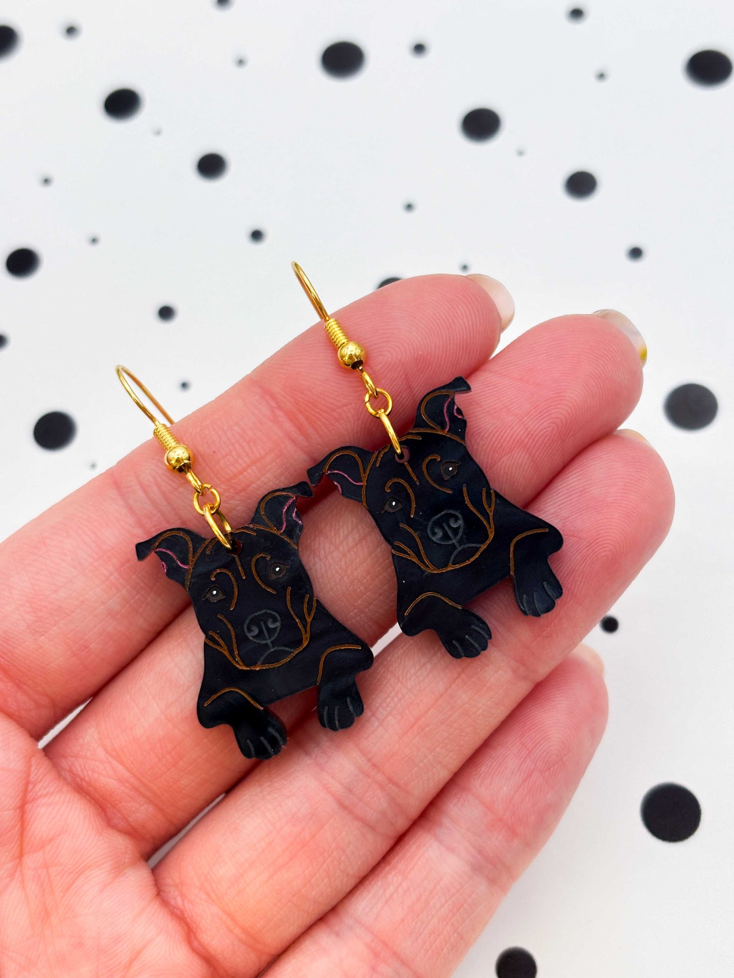 Large Staffordshire Bull Terrier Dangle Earrings or Necklace – Hypoallergenic Stainless Steel