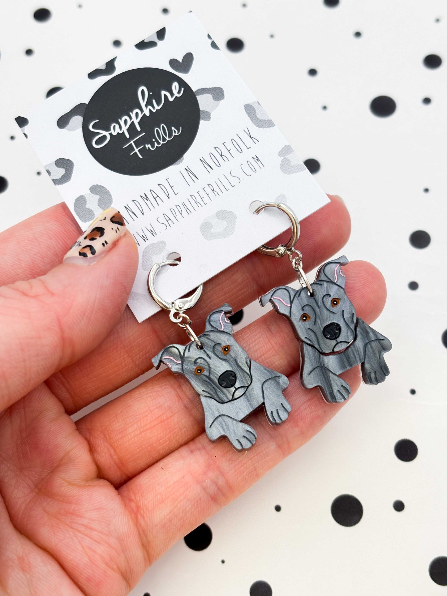 Large Staffordshire Bull Terrier Dangle Earrings or Necklace – Hypoallergenic Stainless Steel