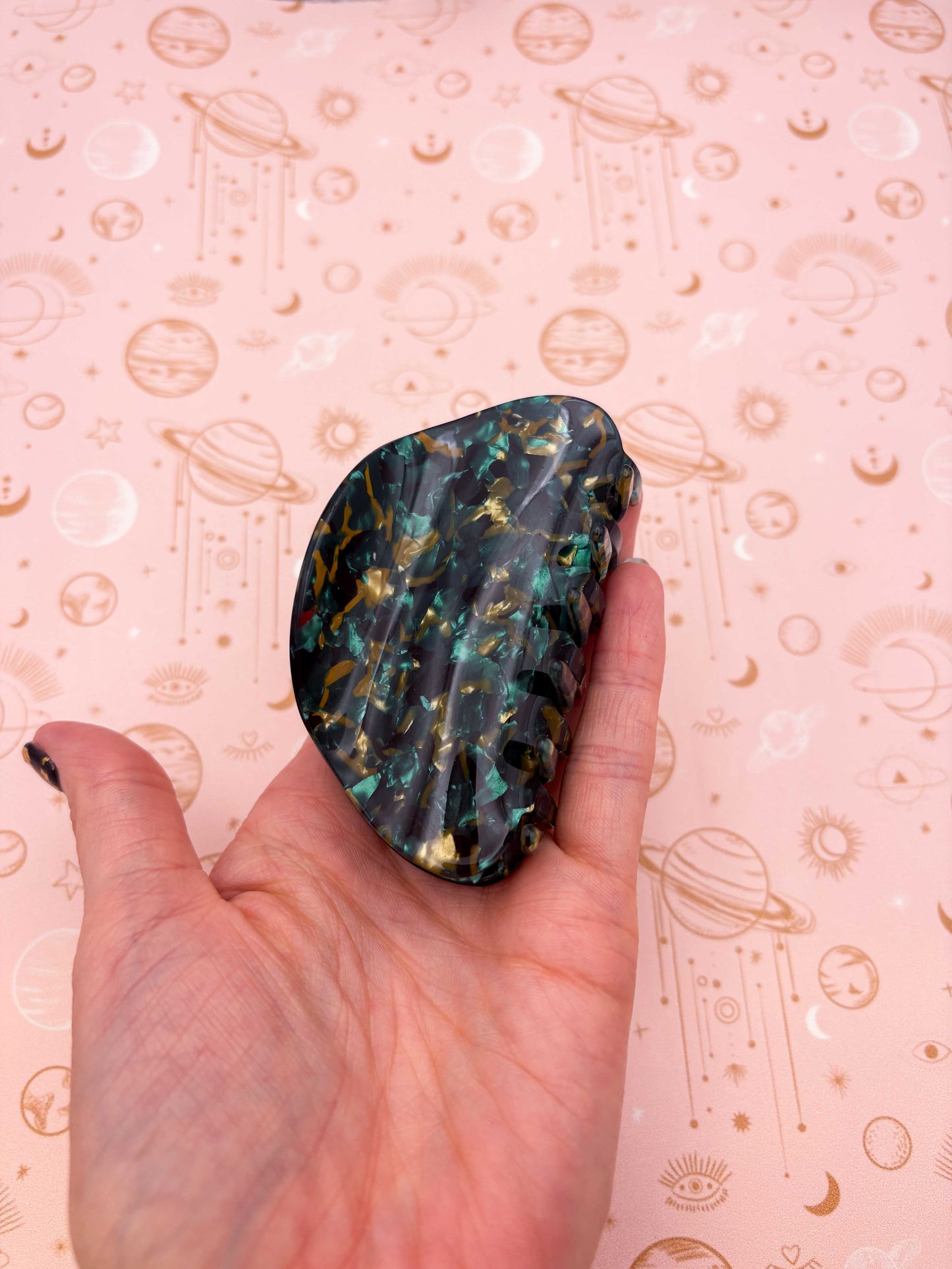 Medium Dark Green and Gold Speckled Arch Claw Clip