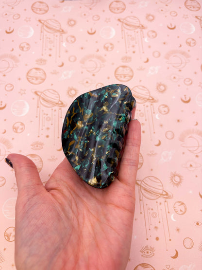 Medium Dark Green and Gold Speckled Arch Claw Clip
