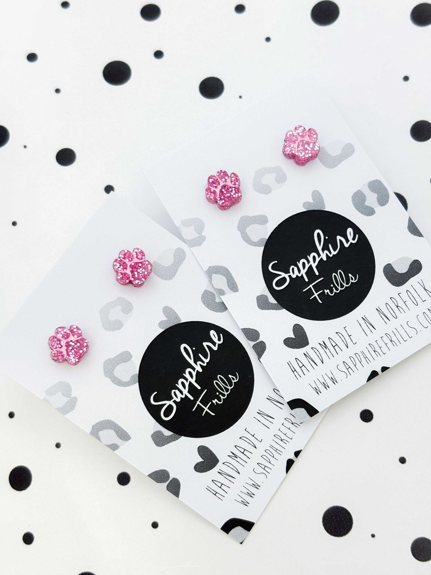 Micro Pink Glitter Paw Print Stud Earrings – Hypoallergenic Stainless Steel
